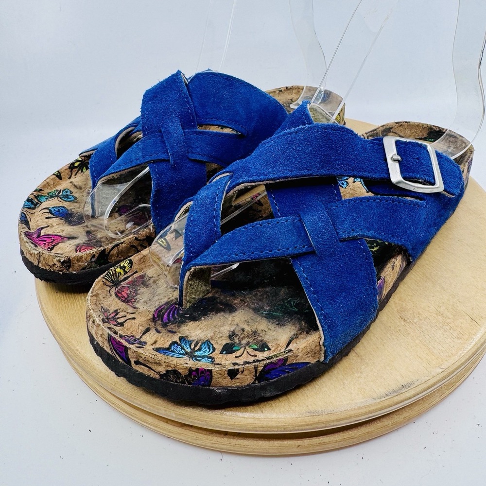 Muk Luks Shayna Slide Sandals Blue Women's 7 Adjustable Buckle Comfort